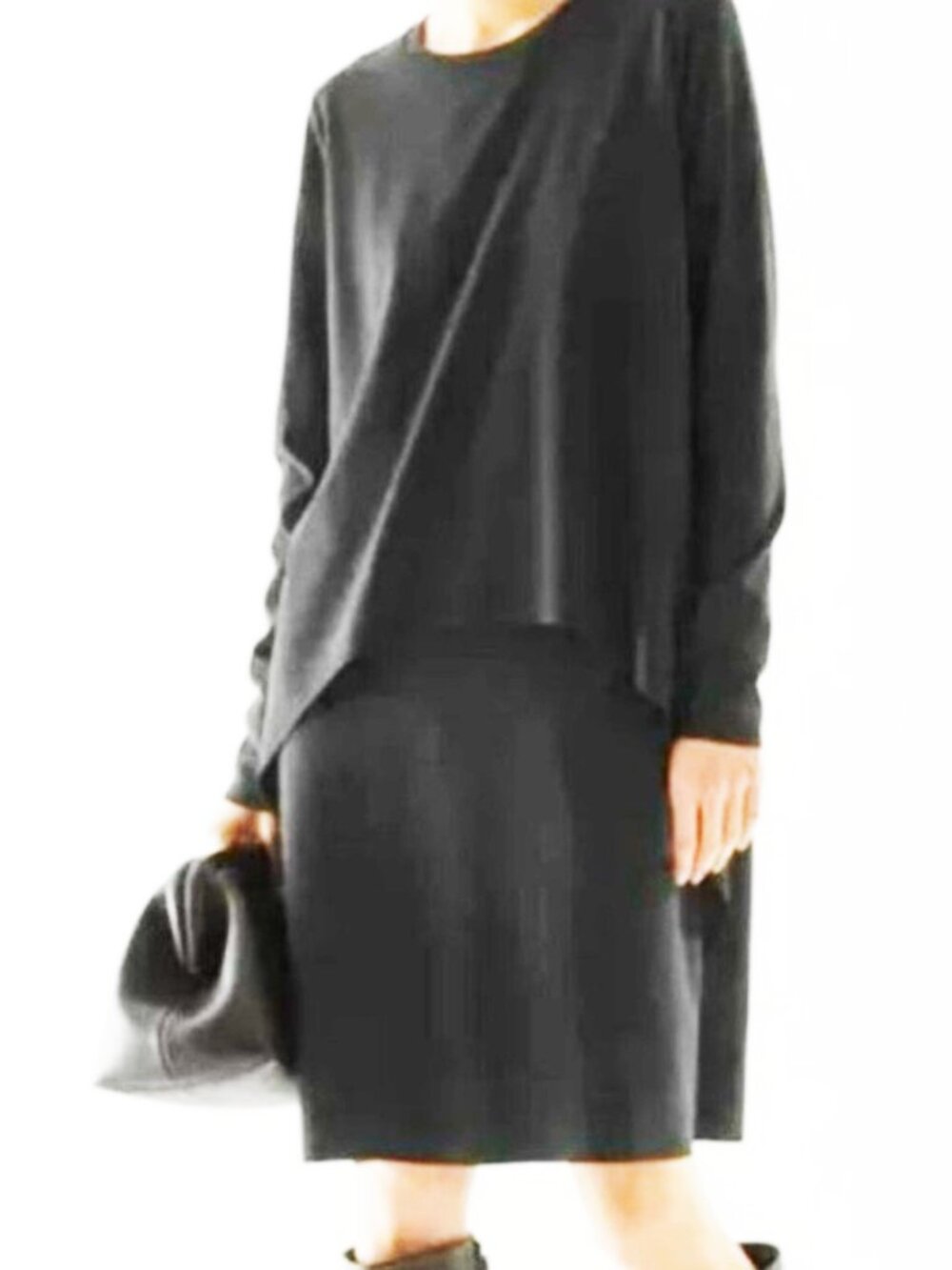 COS Minimalist Black Long-sleeve Dress w Striking Asymmetrical Layered Bodice